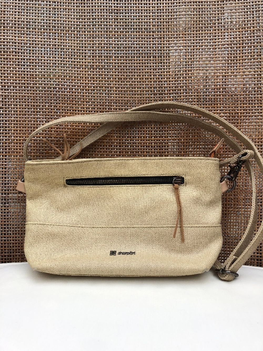 Sherpani Convertible Crossbody or Shoulder Bag Thick Woven Canvas Tan Small Bag